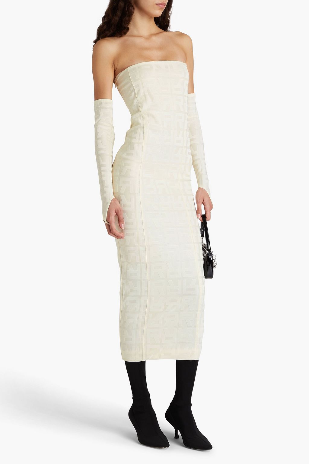 ROTATE BIRGER CHRISTENSEN ジャカードニット ミディワンピース ストラップレス コンバーチブル