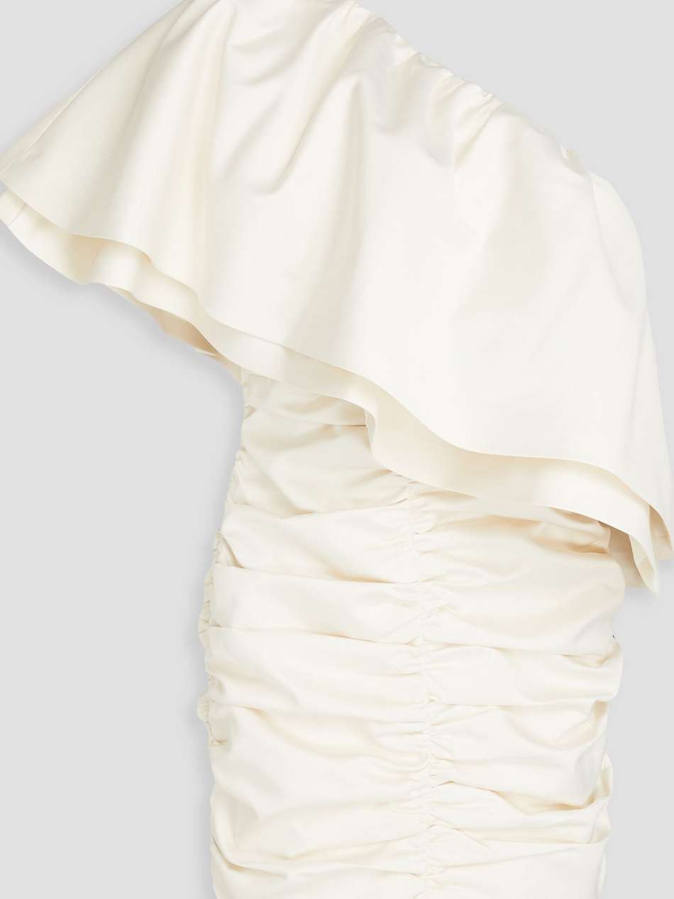 one-shoulder ruched satin-twill mini dress