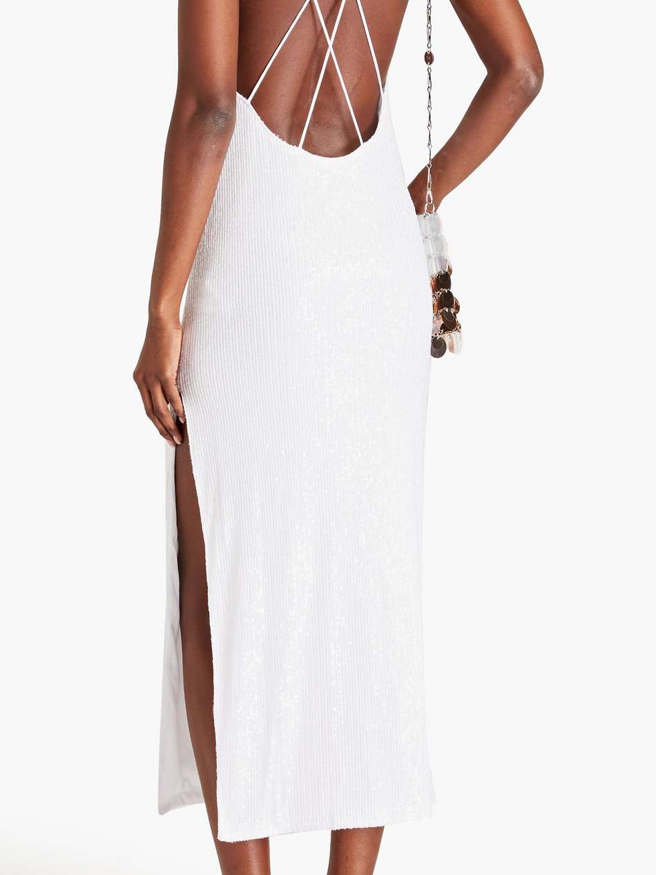 sequined ribbed-knit midi dress