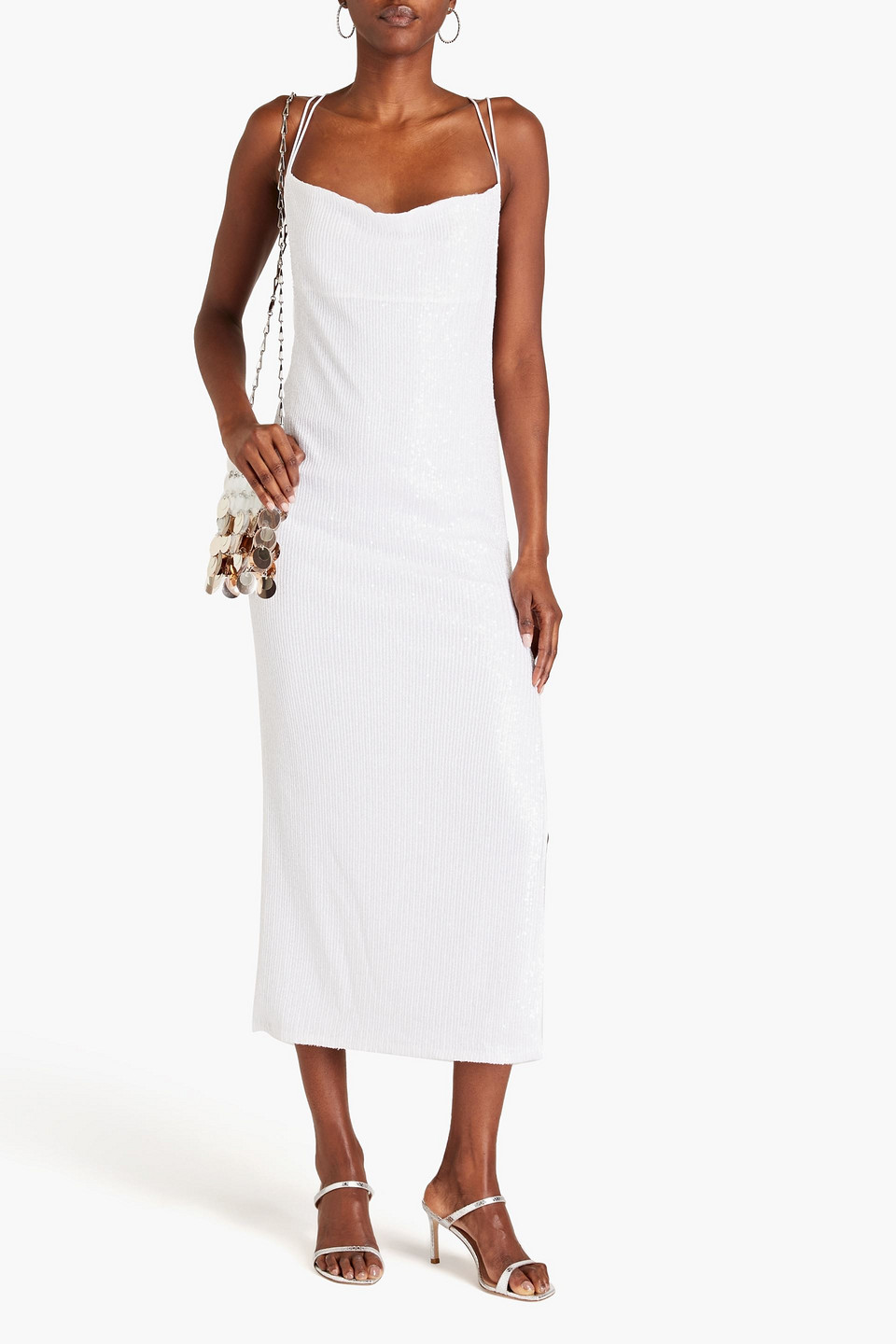 Shop Rotate Birger Christensen Sequined Ribbed-knit Midi Dress In White