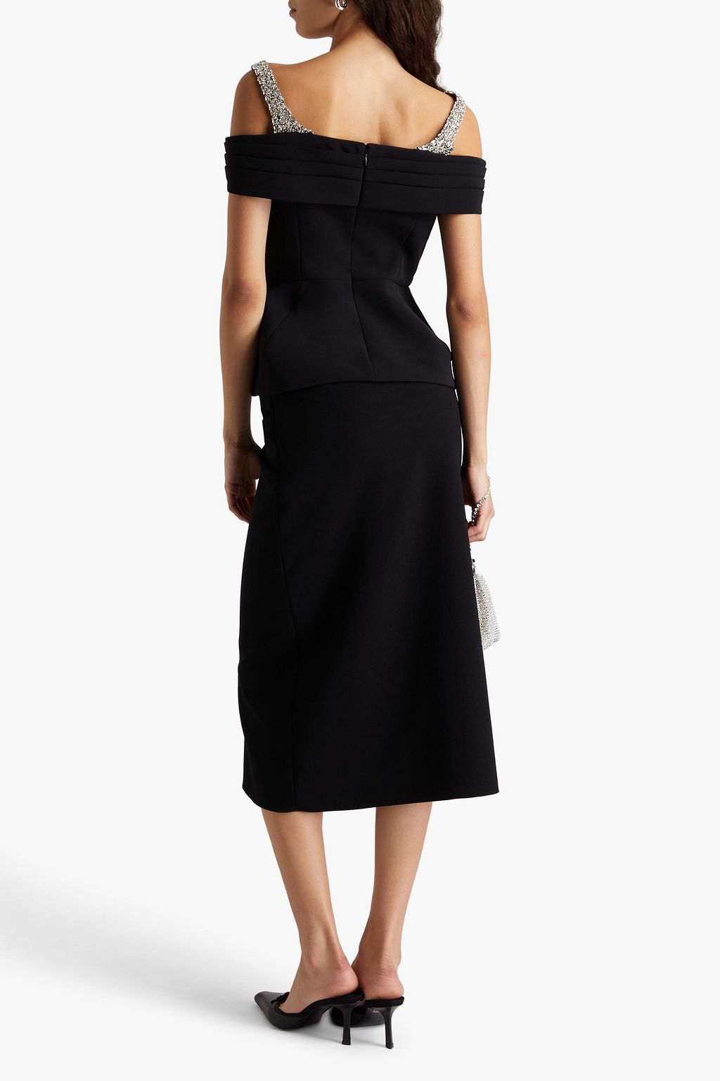 HUISHAN ZHANG Cold-shoulder crystal-embellished crepe top