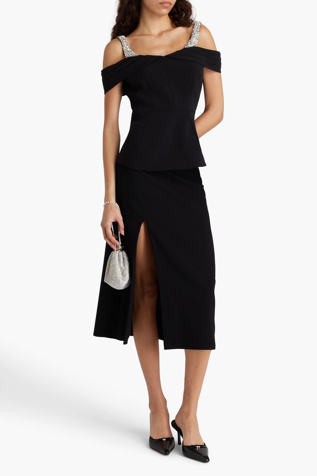 HUISHAN ZHANG Cold-shoulder crystal-embellished crepe top