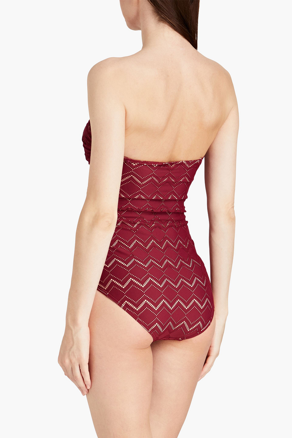 Shop Zimmermann Pointelle-knit Bandeau Swimsuit In Merlot