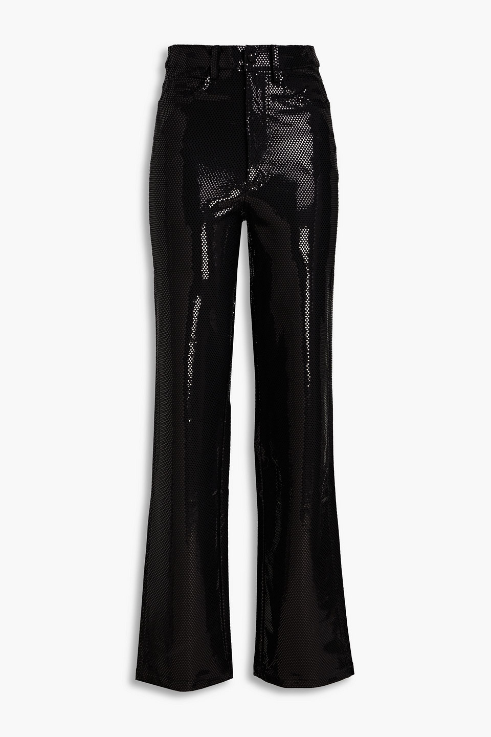 Shop Rotate Birger Christensen Sequined Jersey Straight-leg Pants In Black