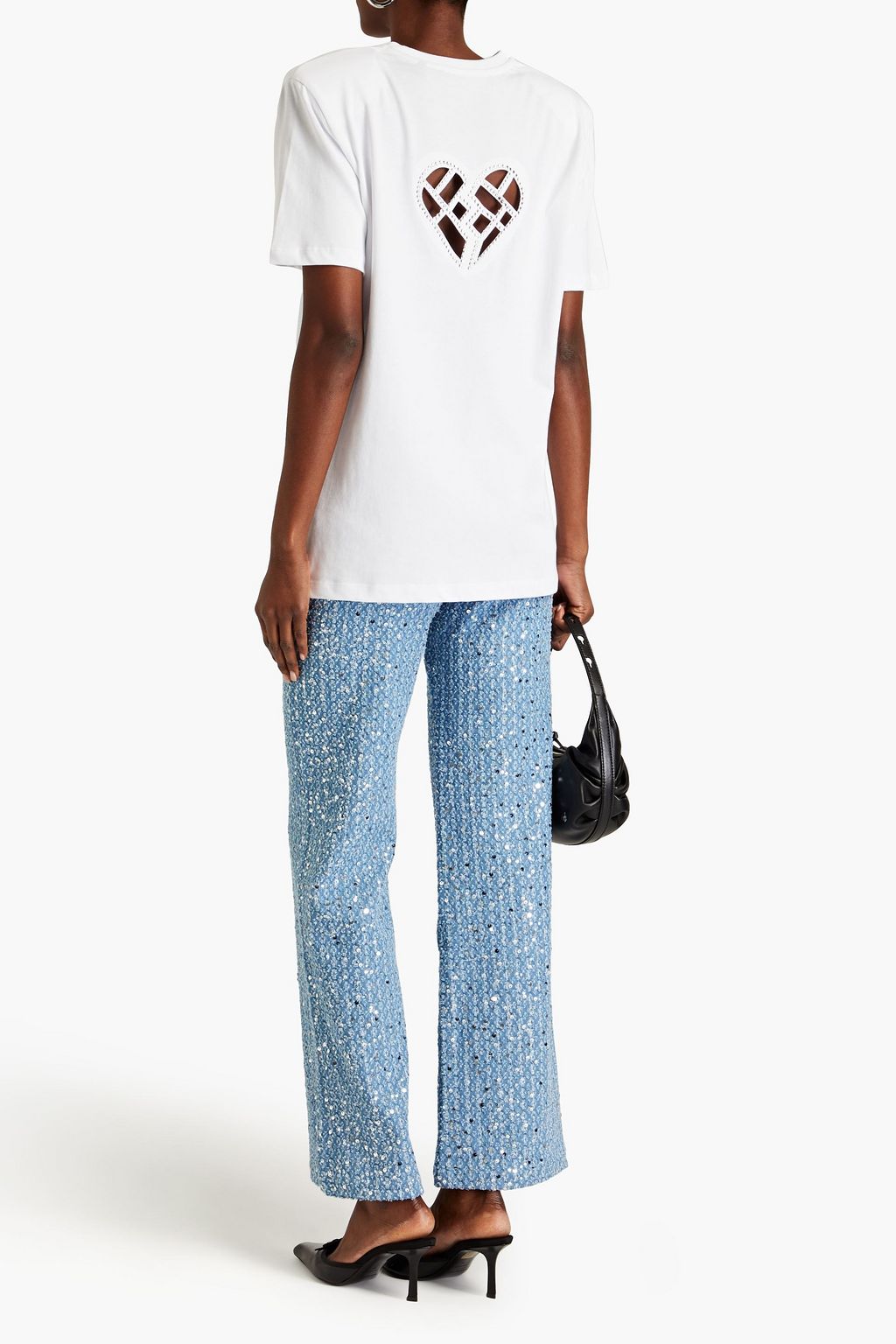 ROTATE BIRGER CHRISTENSEN Laser-cut crystal-embellished cotton-jersey T-shirt