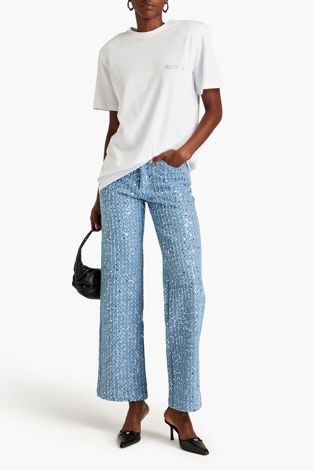 ROTATE BIRGER CHRISTENSEN Laser-cut crystal-embellished cotton-jersey T-shirt