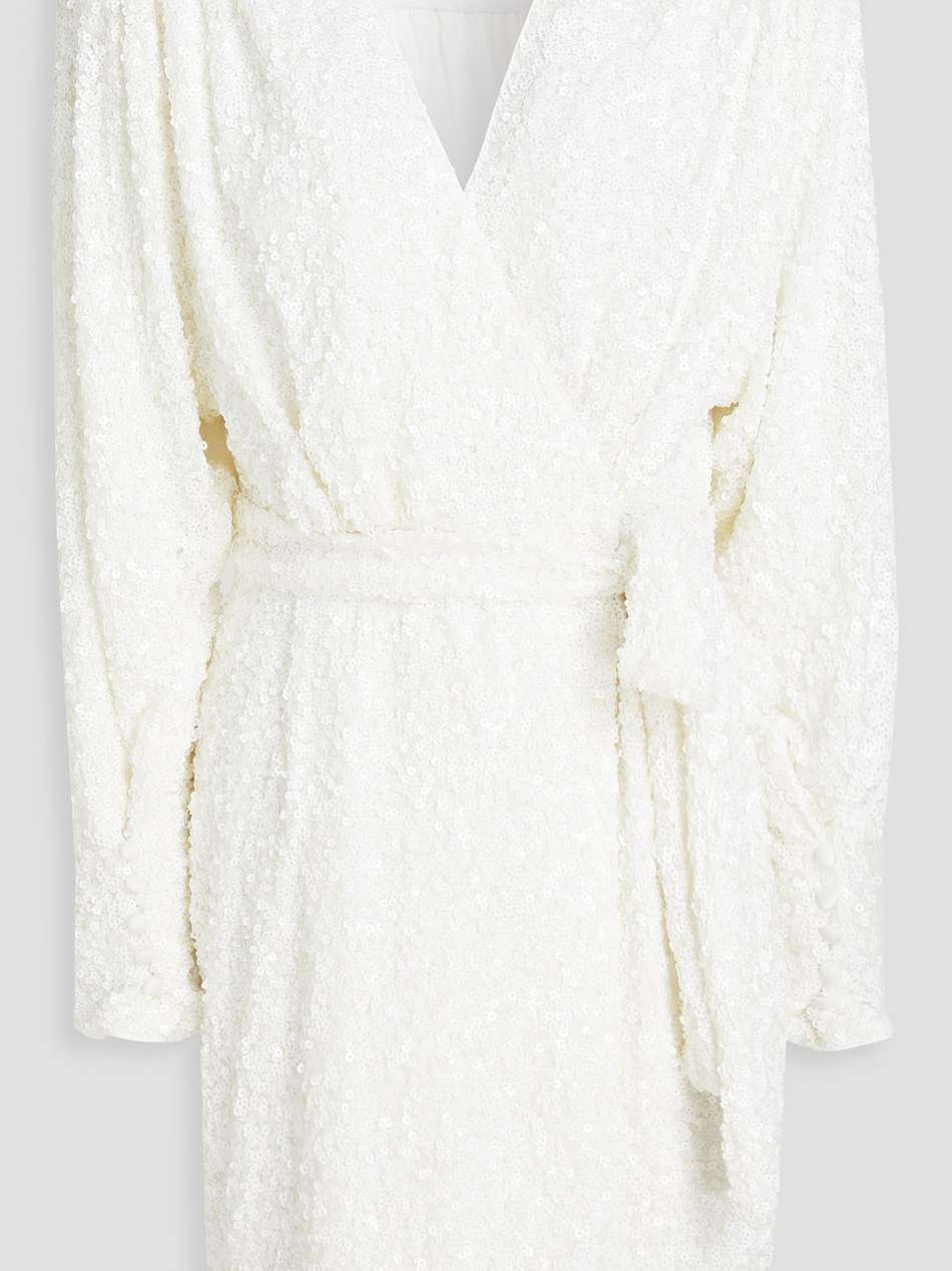sequined mesh mini wrap dress