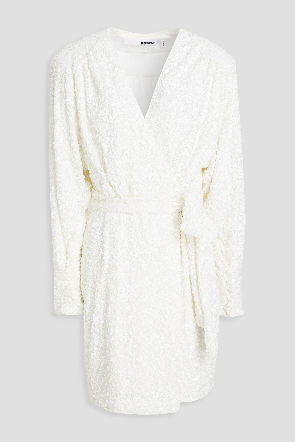 Shop Rotate Birger Christensen Sequined Mesh Mini Wrap Dress In White