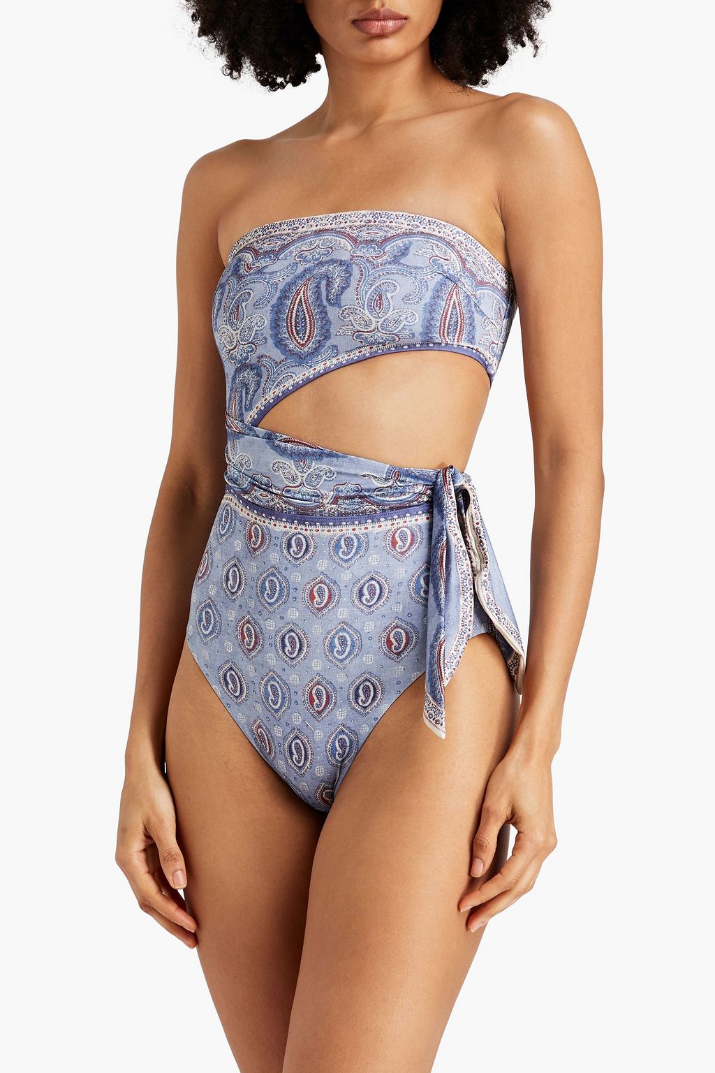 ZIMMERMANN Cutout paisley-print bandeau swimsuit