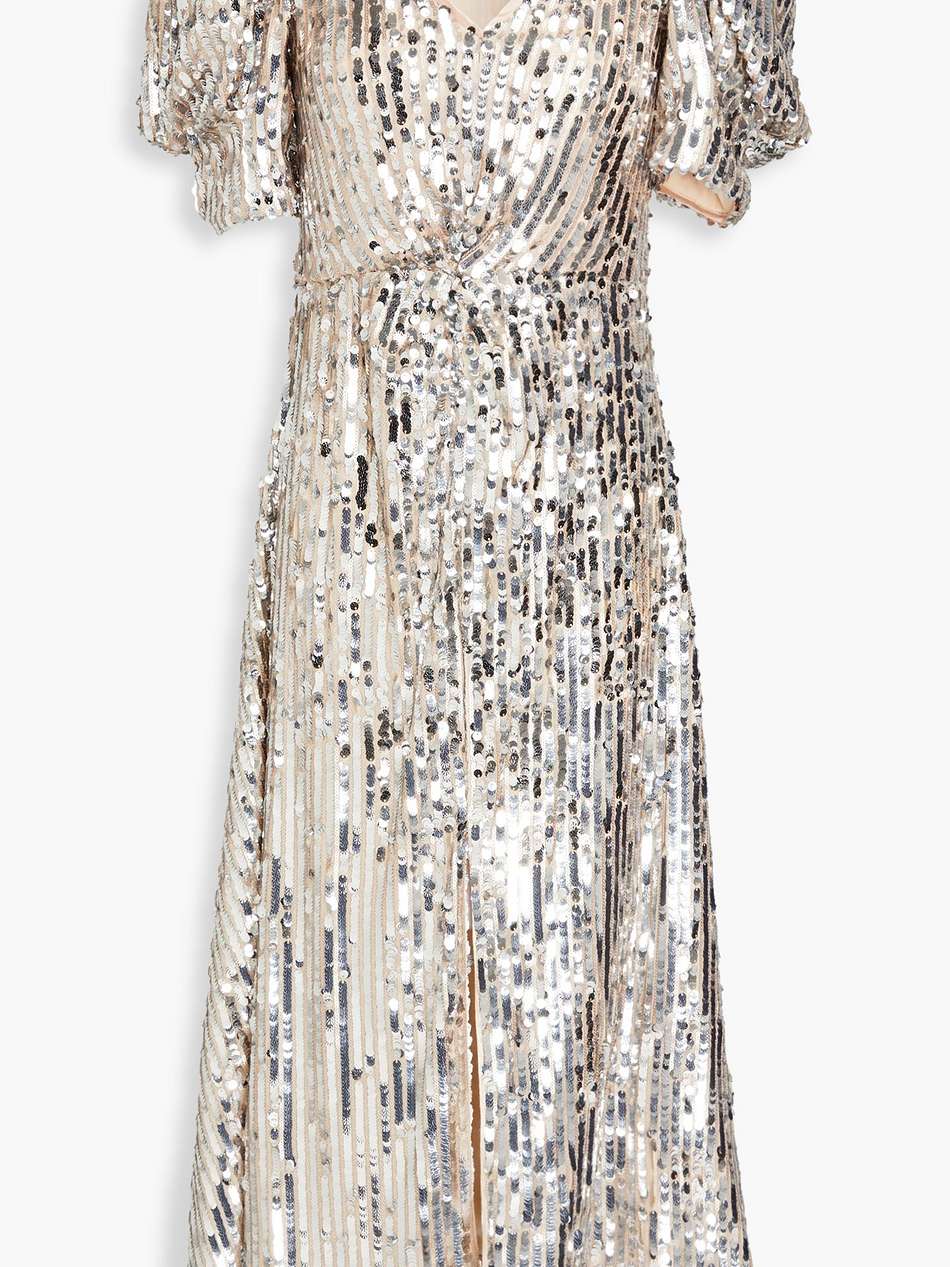 sequined mesh midi dress