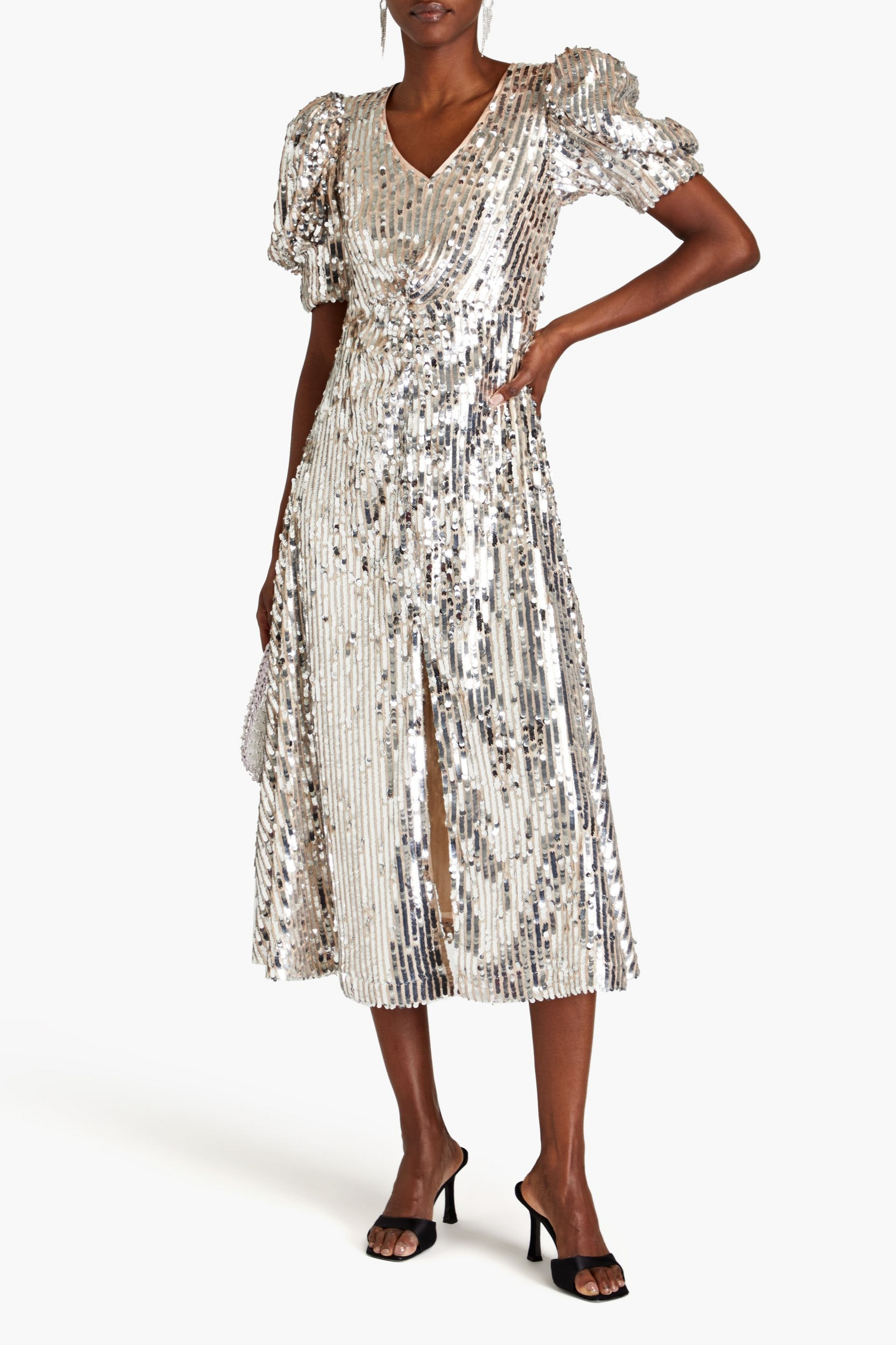 ROTATE Birger Christensen Sequined mesh midi dress