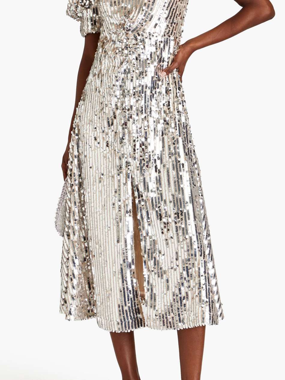 sequined mesh midi dress