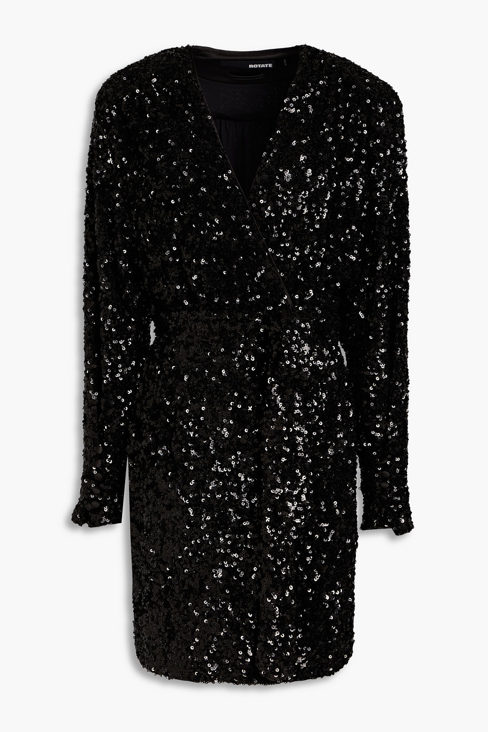 Rotate Birger Christensen Samantha Sequined Stretch-chiffon Mini Dress In Black