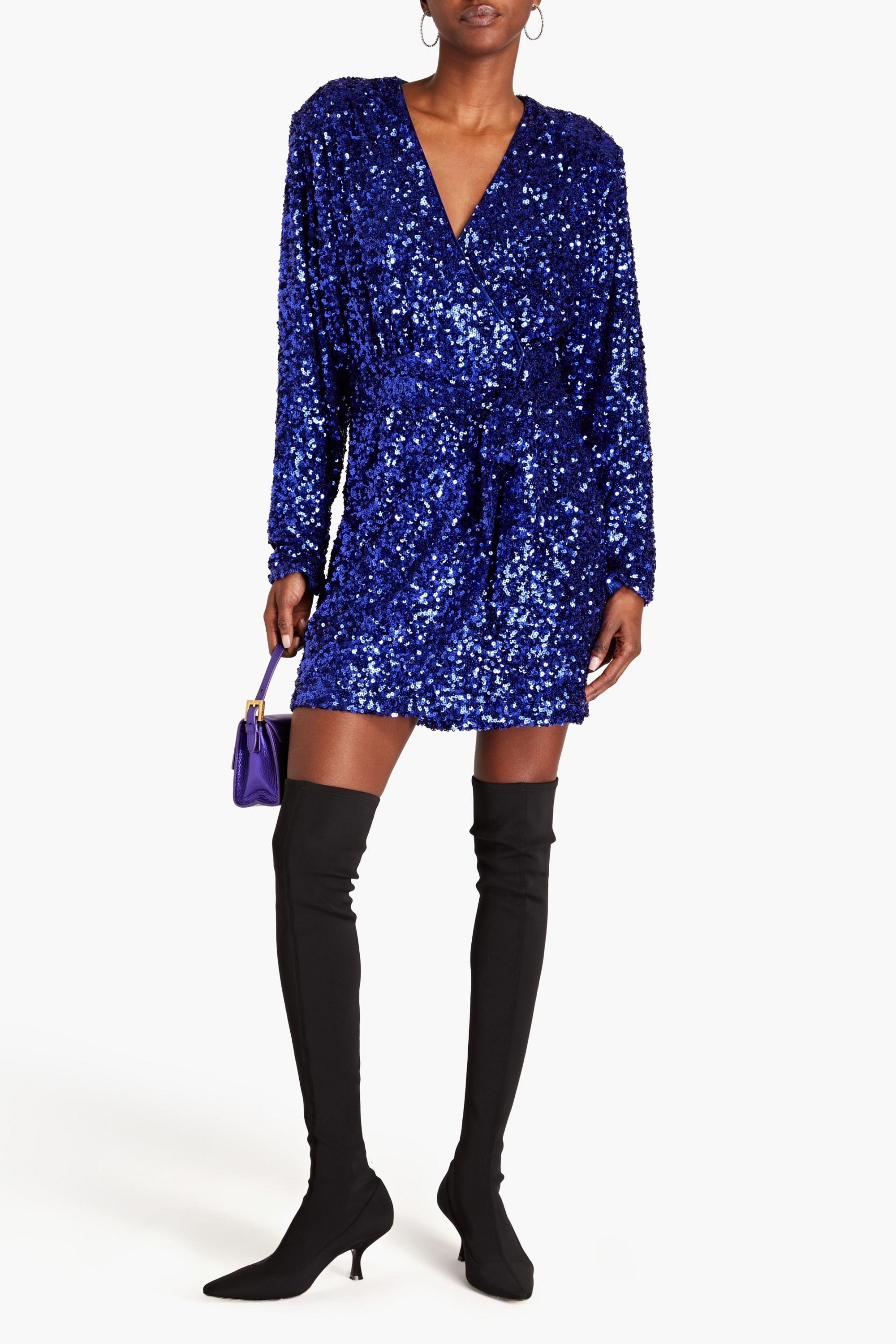 ROTATE Birger Christensen Sequined tulle mini wrap dress