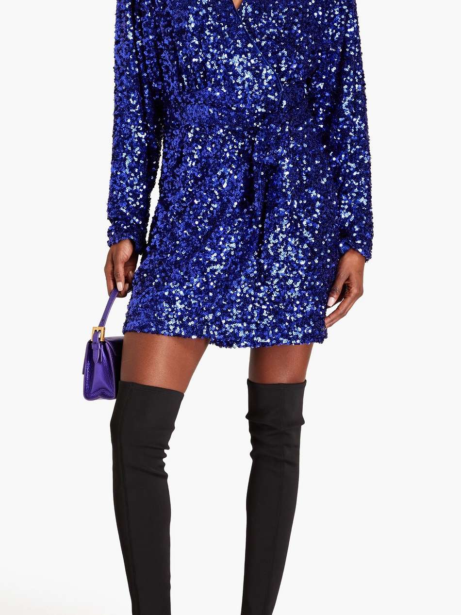 sequined tulle mini wrap dress
