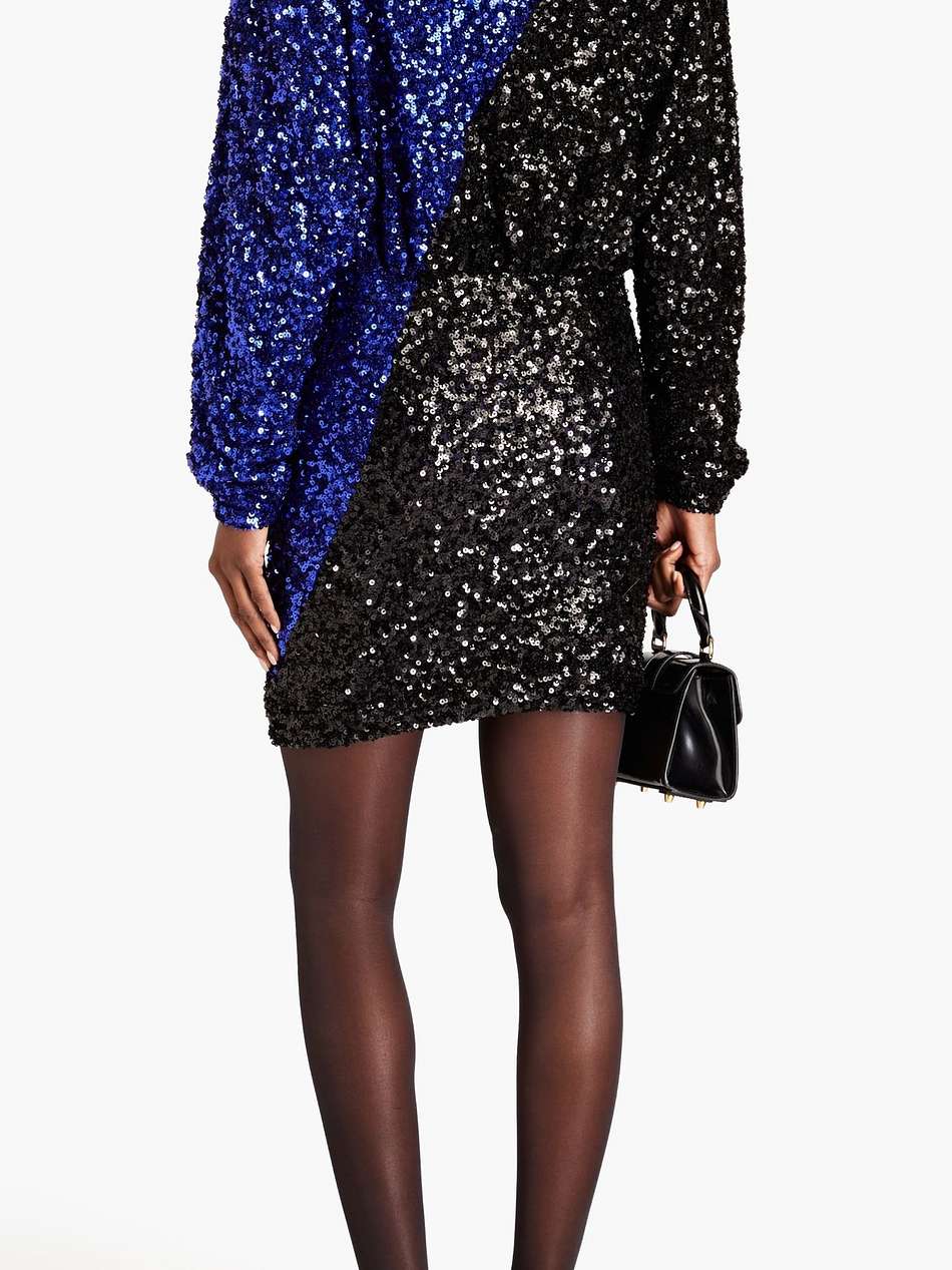 two-tone sequined mesh mini dress