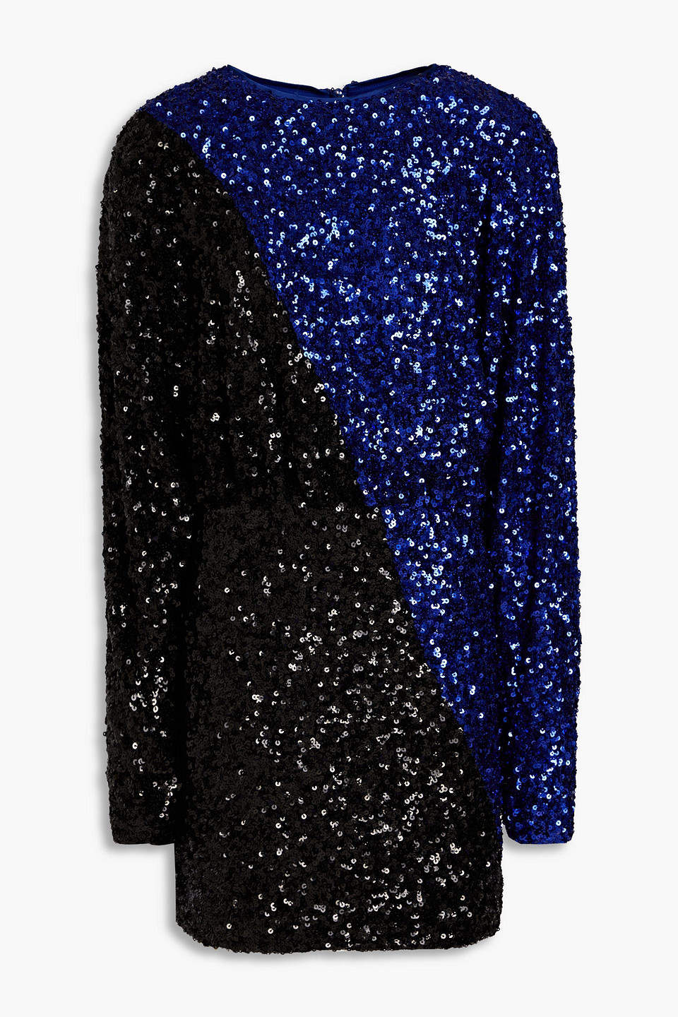 Rotate Birger Christensen Rotate Color Block Sequined Mini Dress With Long Sleeves In Indigo