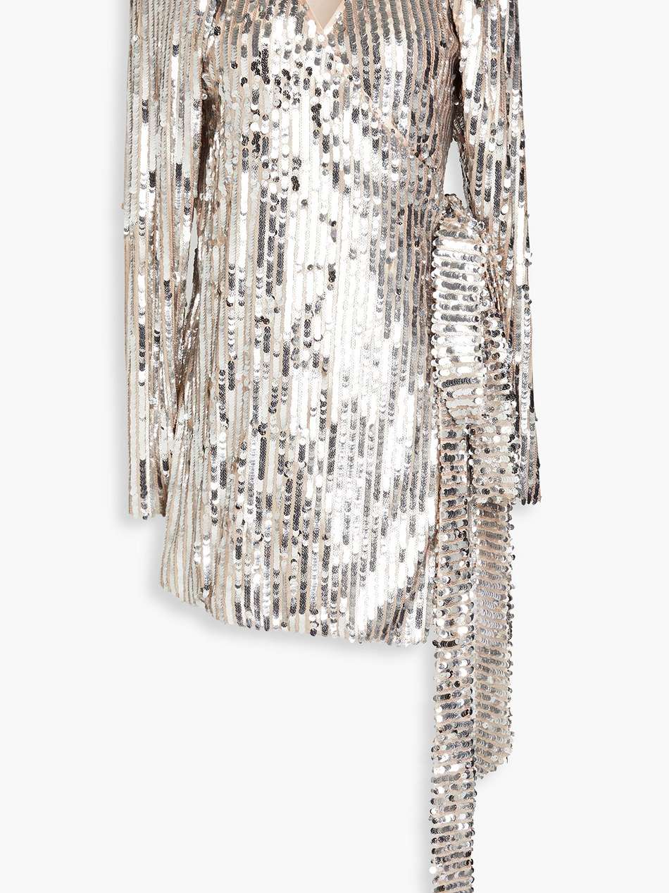 sequined mesh mini wrap dress
