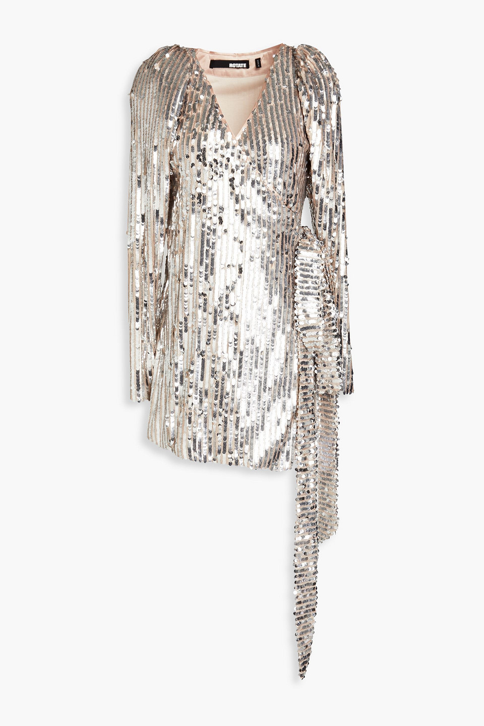 Rotate Birger Christensen Sequined Tulle Midi Wrap Dress In Silver