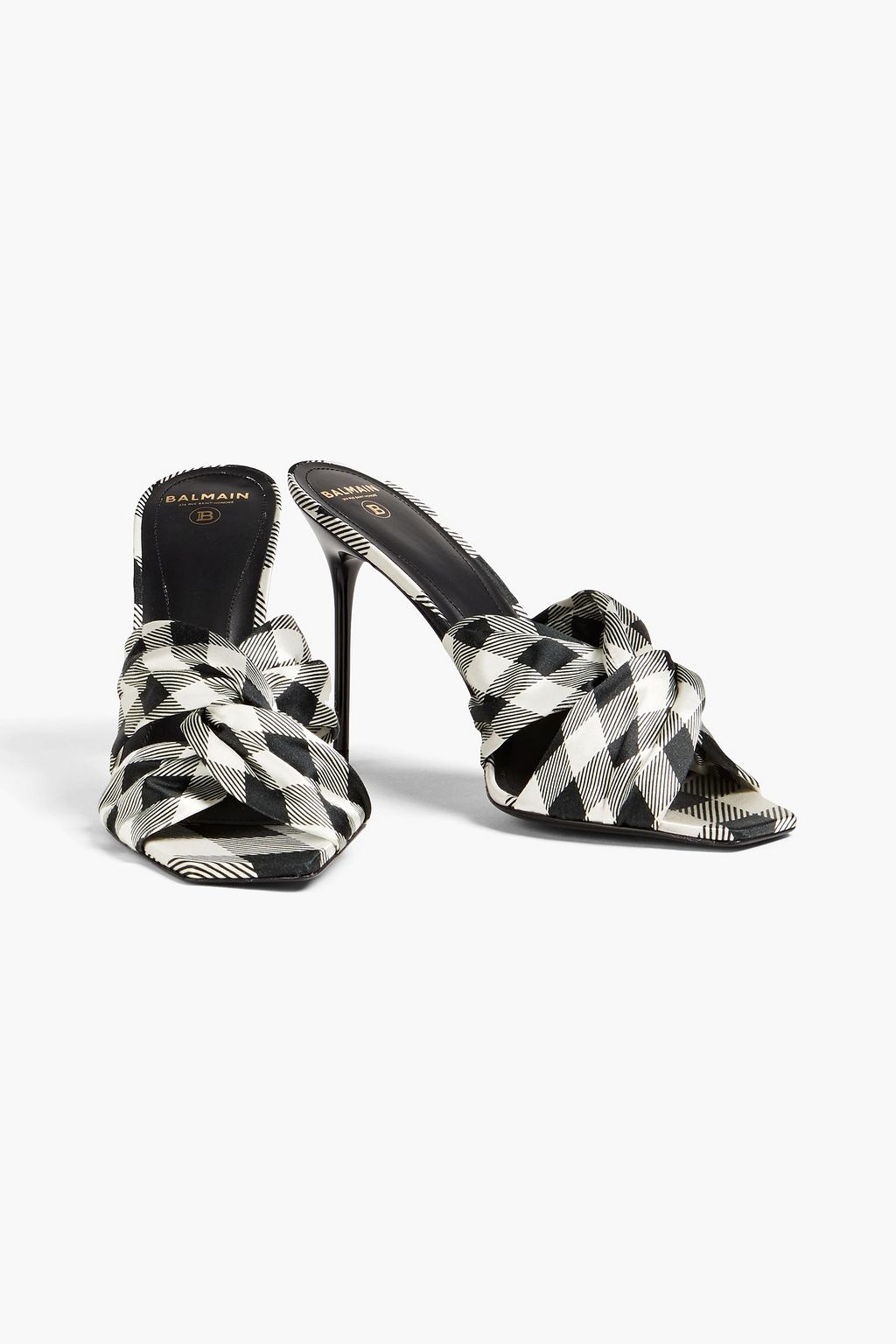 BALMAIN Twisted two-tone checked satin mules