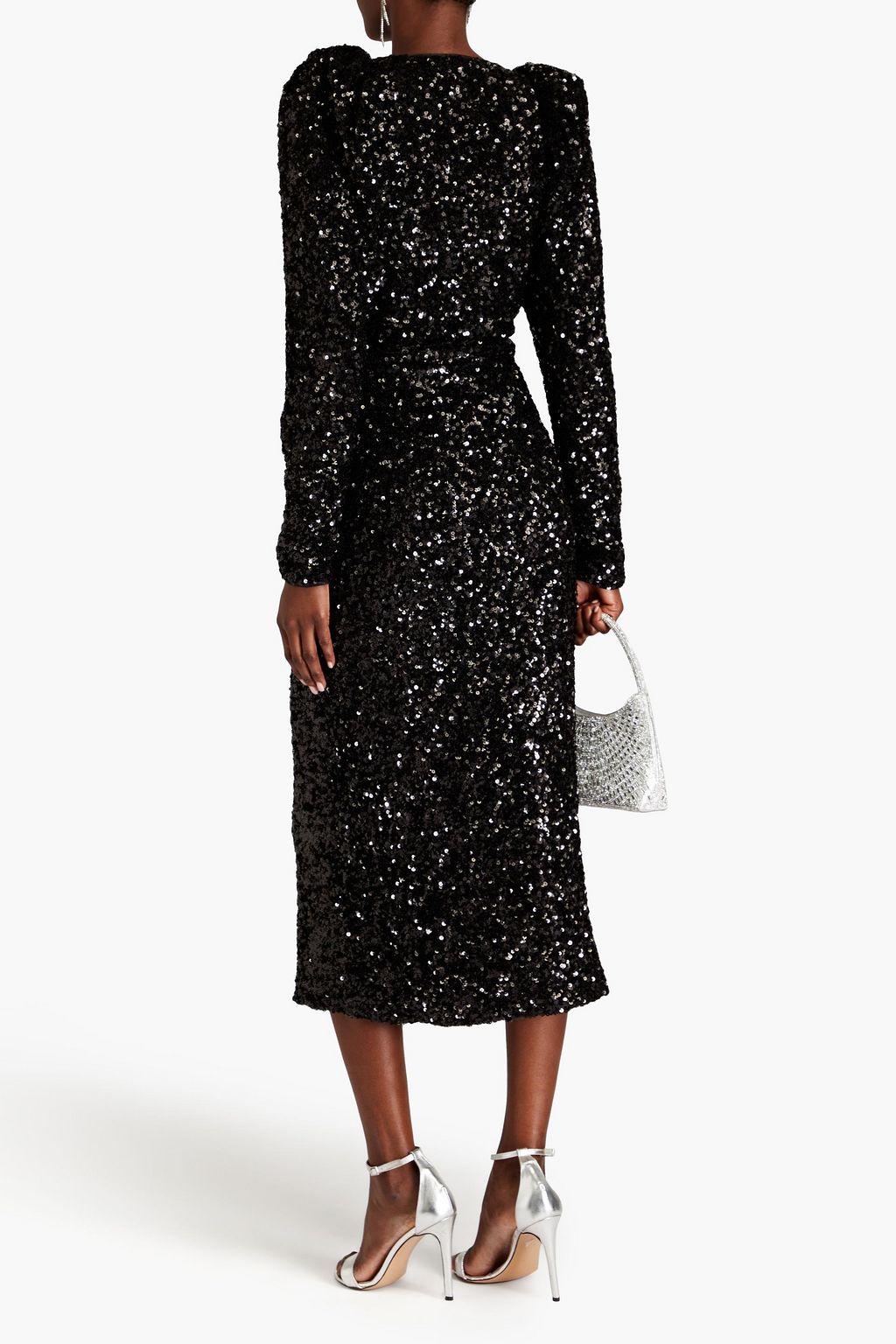 ROTATE BIRGER CHRISTENSEN Sequined mesh midi wrap dress
