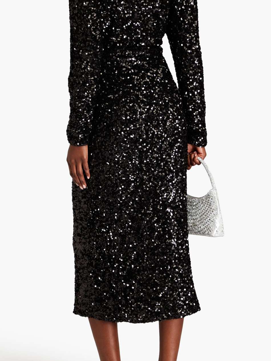 sequined mesh midi wrap dress