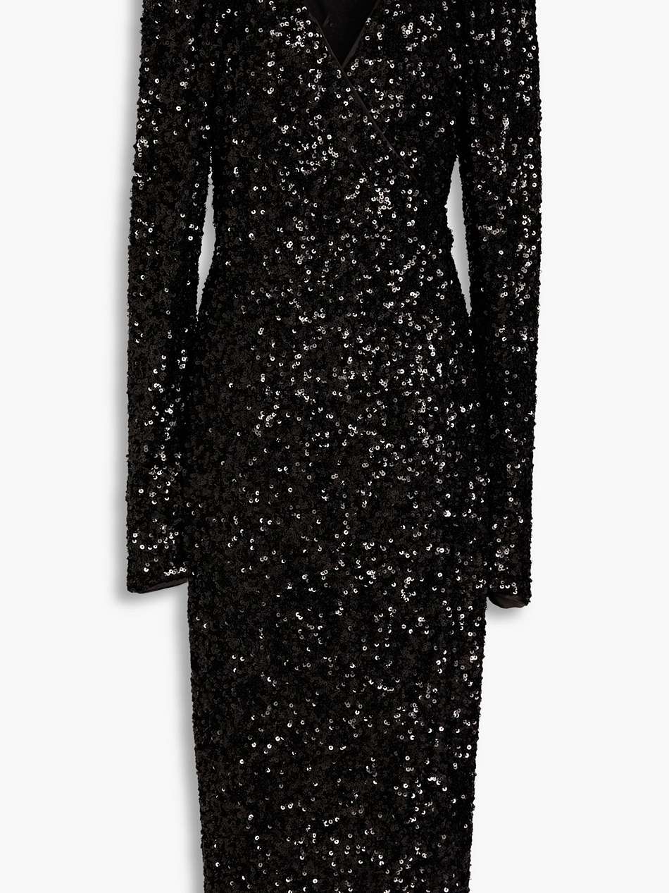sequined mesh midi wrap dress