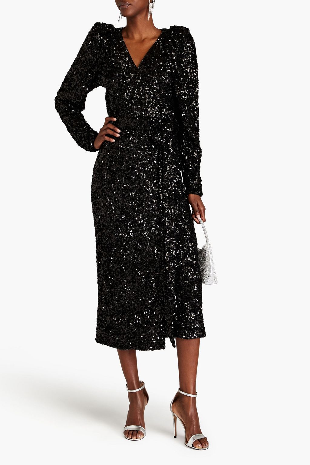 ROTATE BIRGER CHRISTENSEN Sequined mesh midi wrap dress