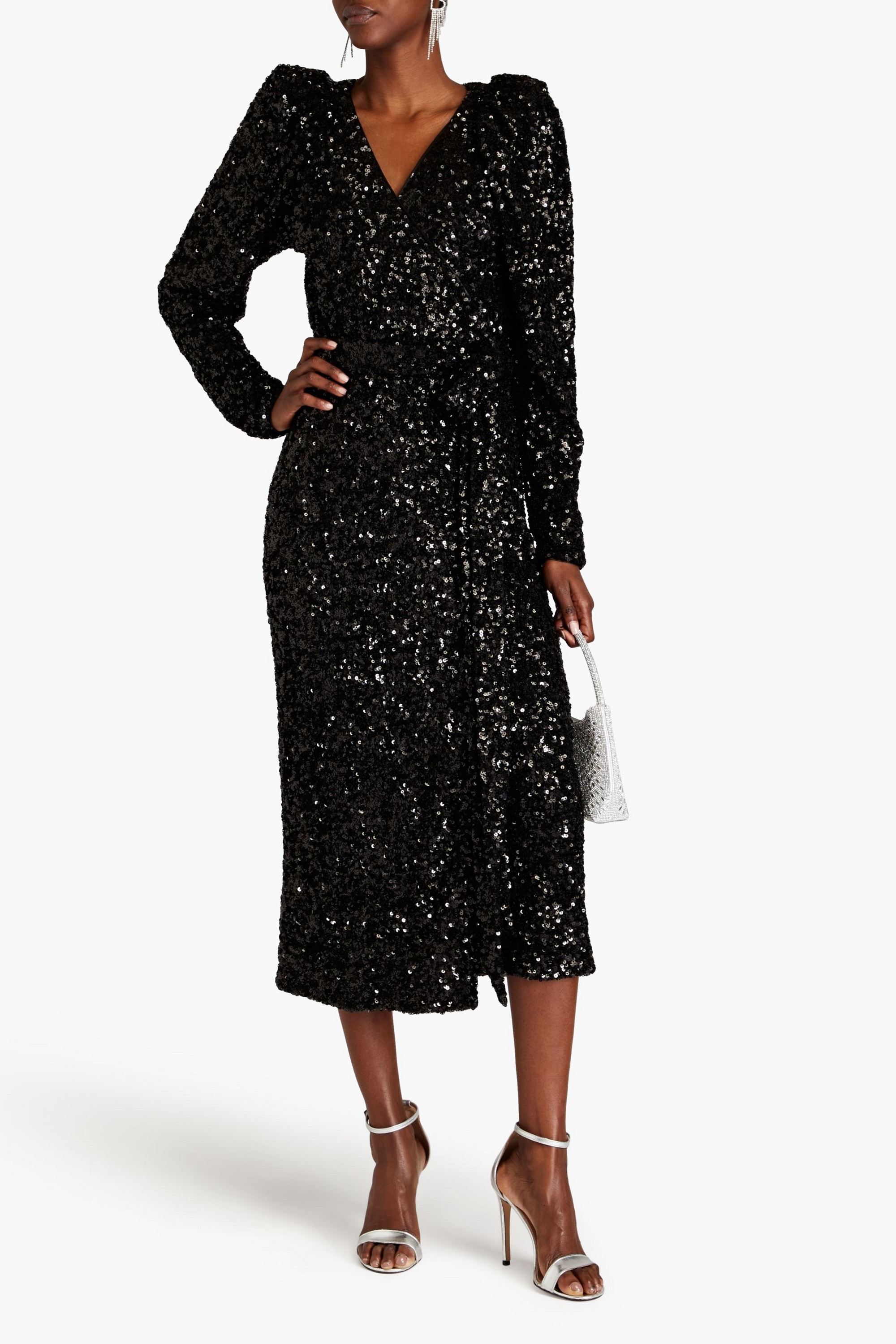 ROTATE Birger Christensen Sequined mesh midi wrap dress