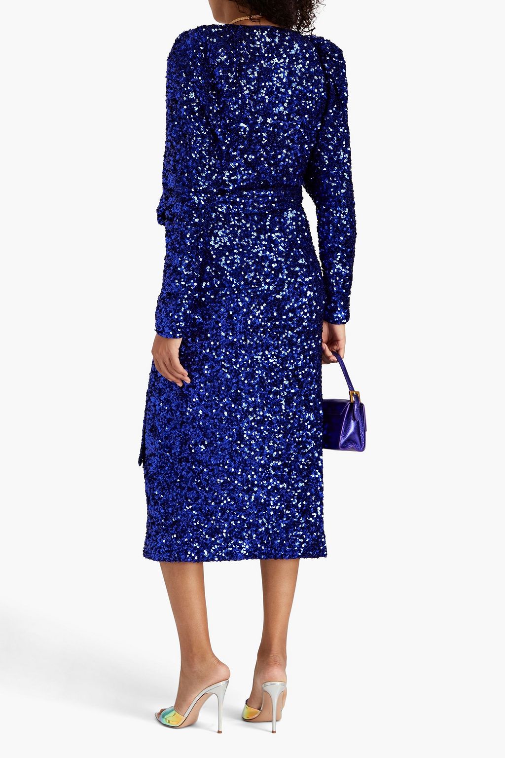 ROTATE BIRGER CHRISTENSEN Sequined mesh midi wrap dress