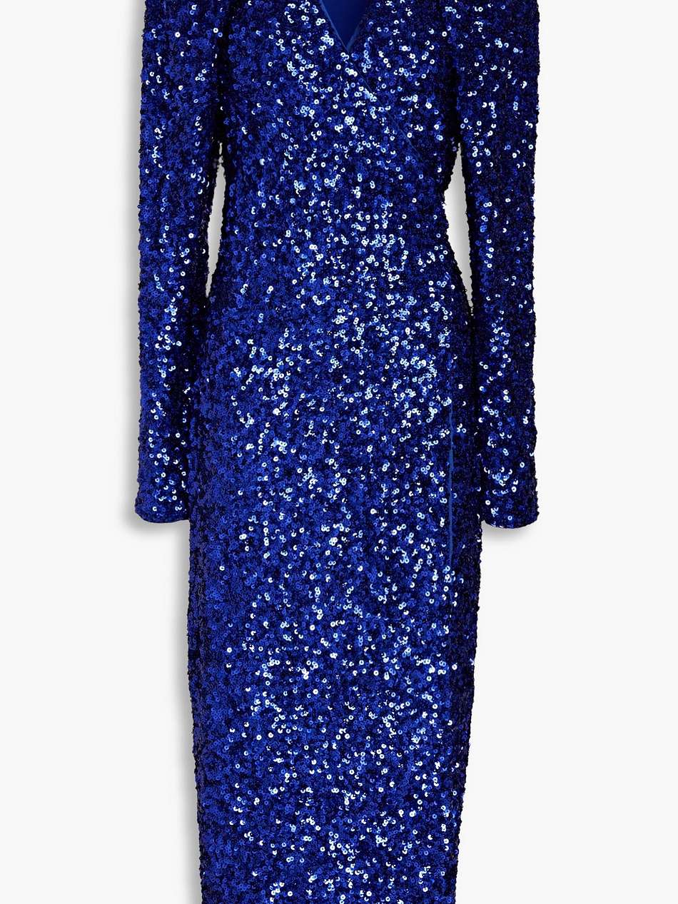sequined mesh midi wrap dress