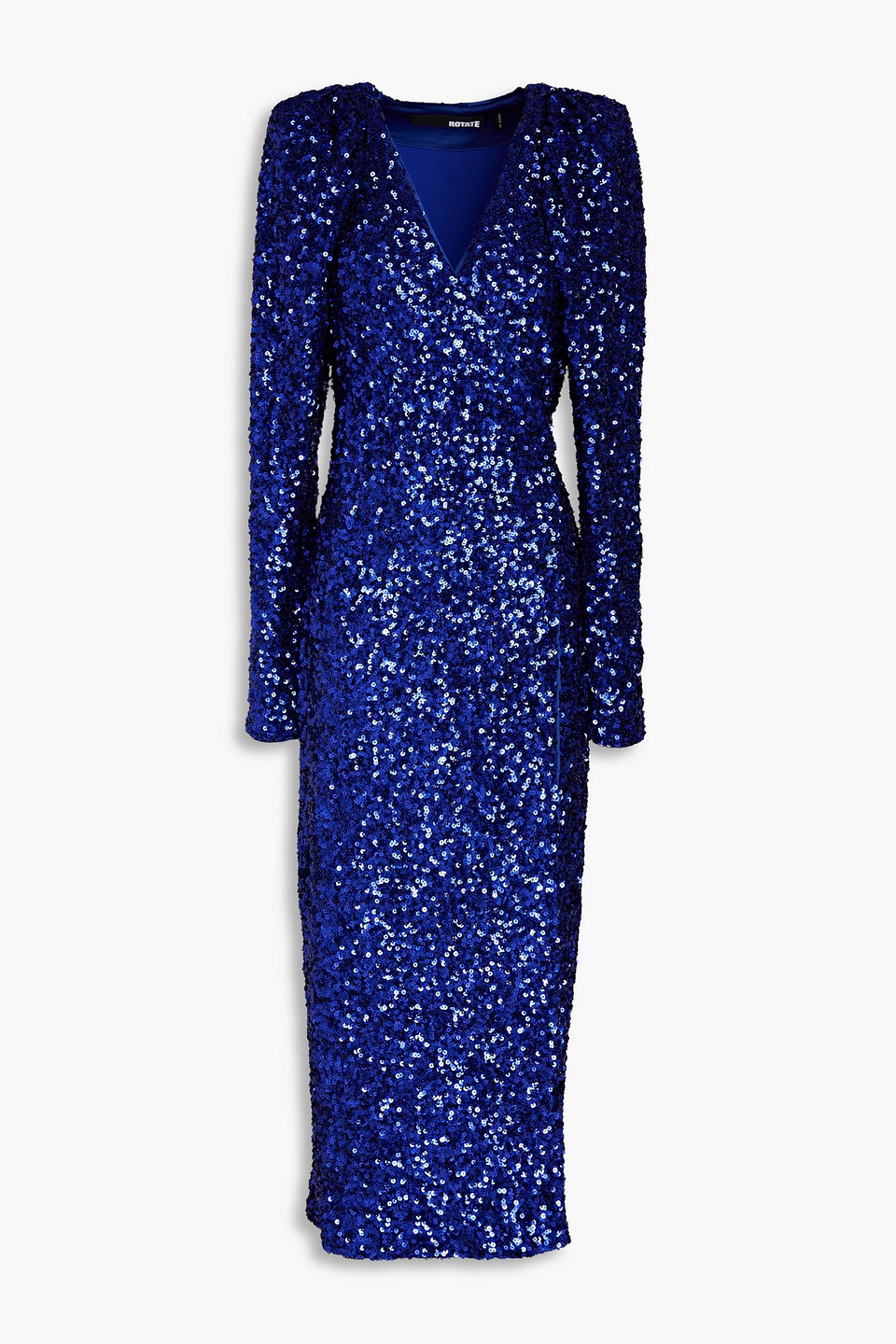 Rotate Birger Christensen Bridget Embellished Wrap Long Dress In Indigo