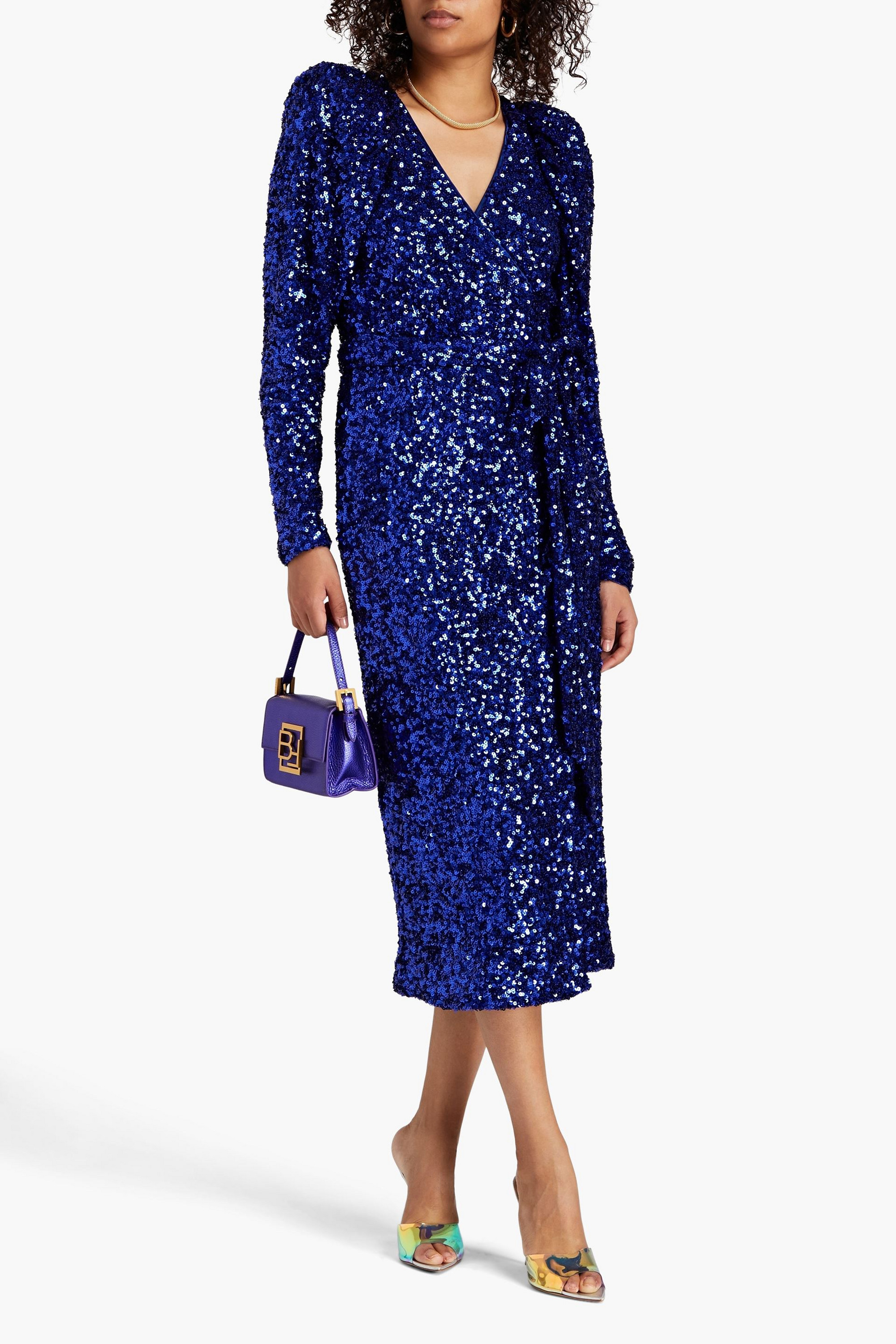 ROTATE Birger Christensen Sequined mesh midi wrap dress