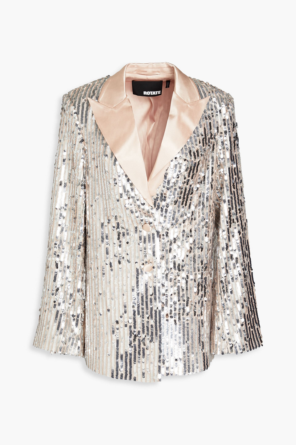 Shop Rotate Birger Christensen Satin-paneled Sequined Mesh Blazer In Silver