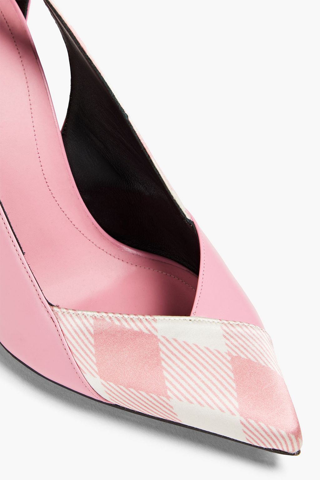 BALMAIN Pumps aus Leder und Satin mit Karomuster und Cut-outs
