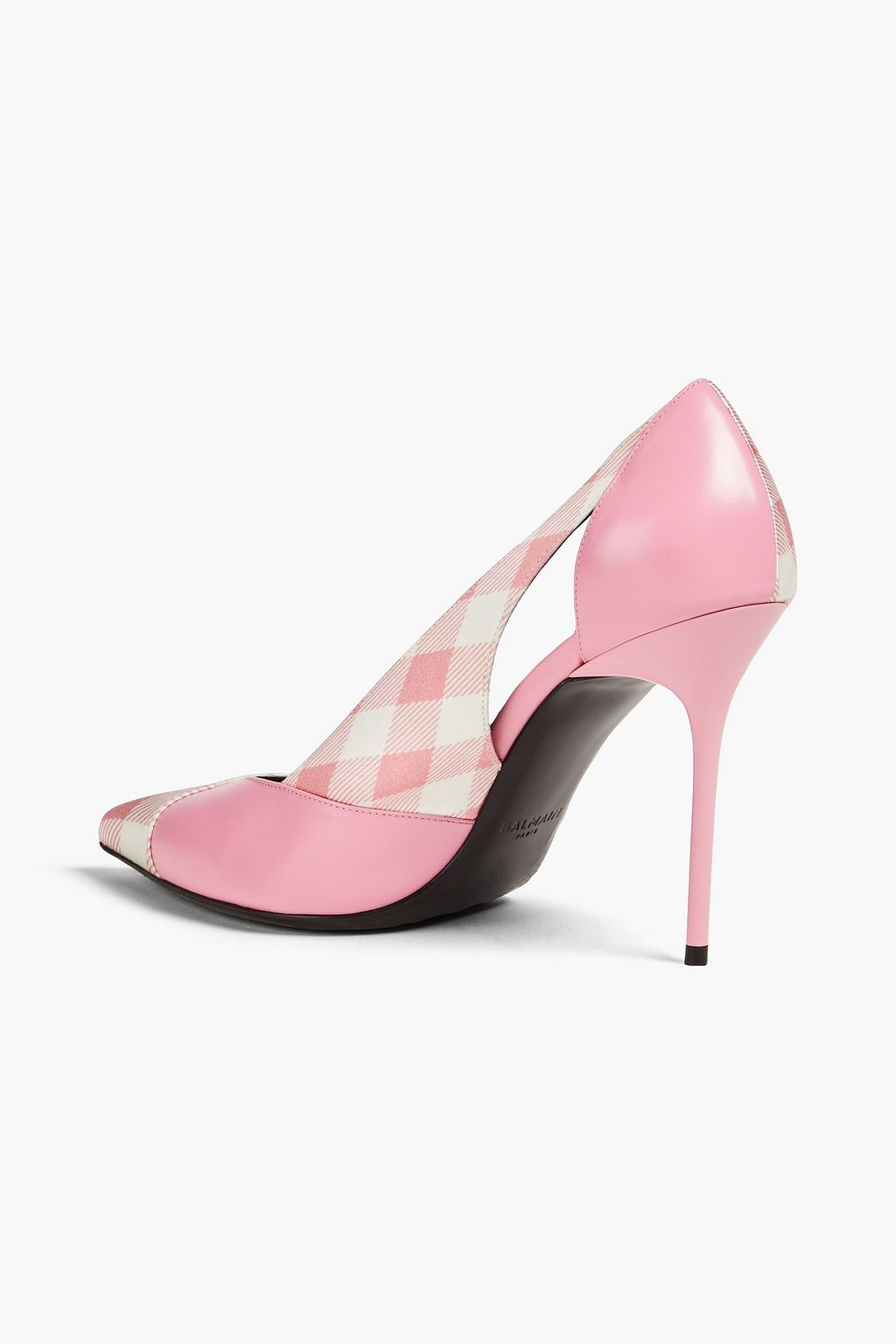 BALMAIN Pumps aus Leder und Satin mit Karomuster und Cut-outs