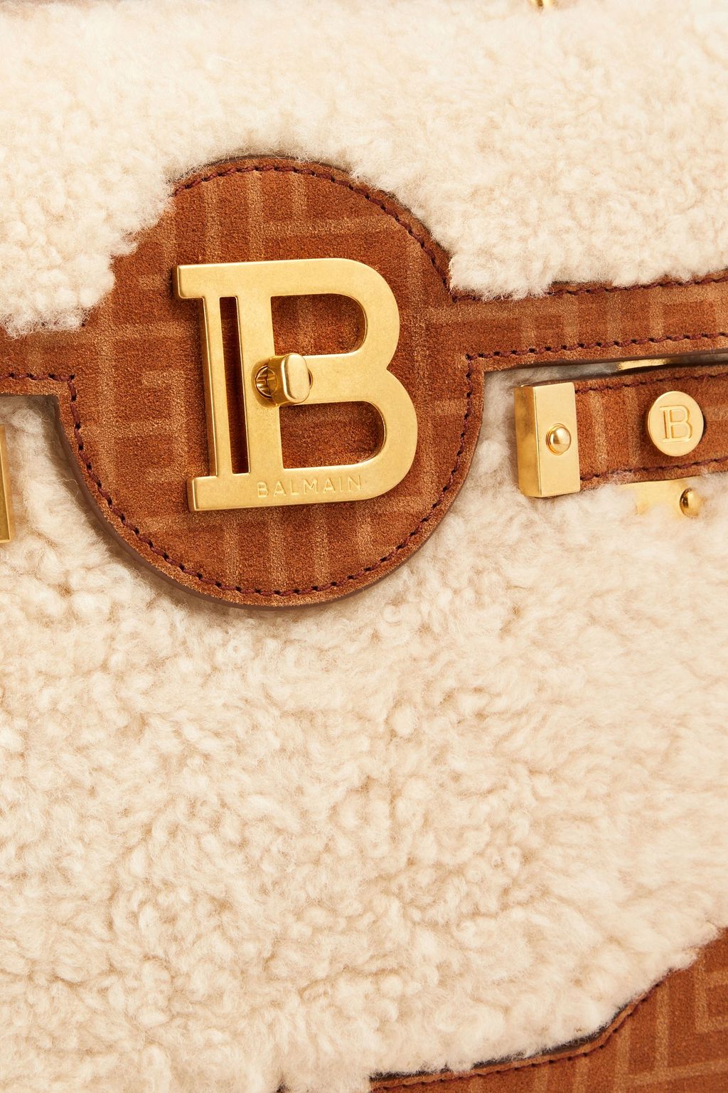 BALMAIN B-Buzz 23 shearling and suede shoulder bag