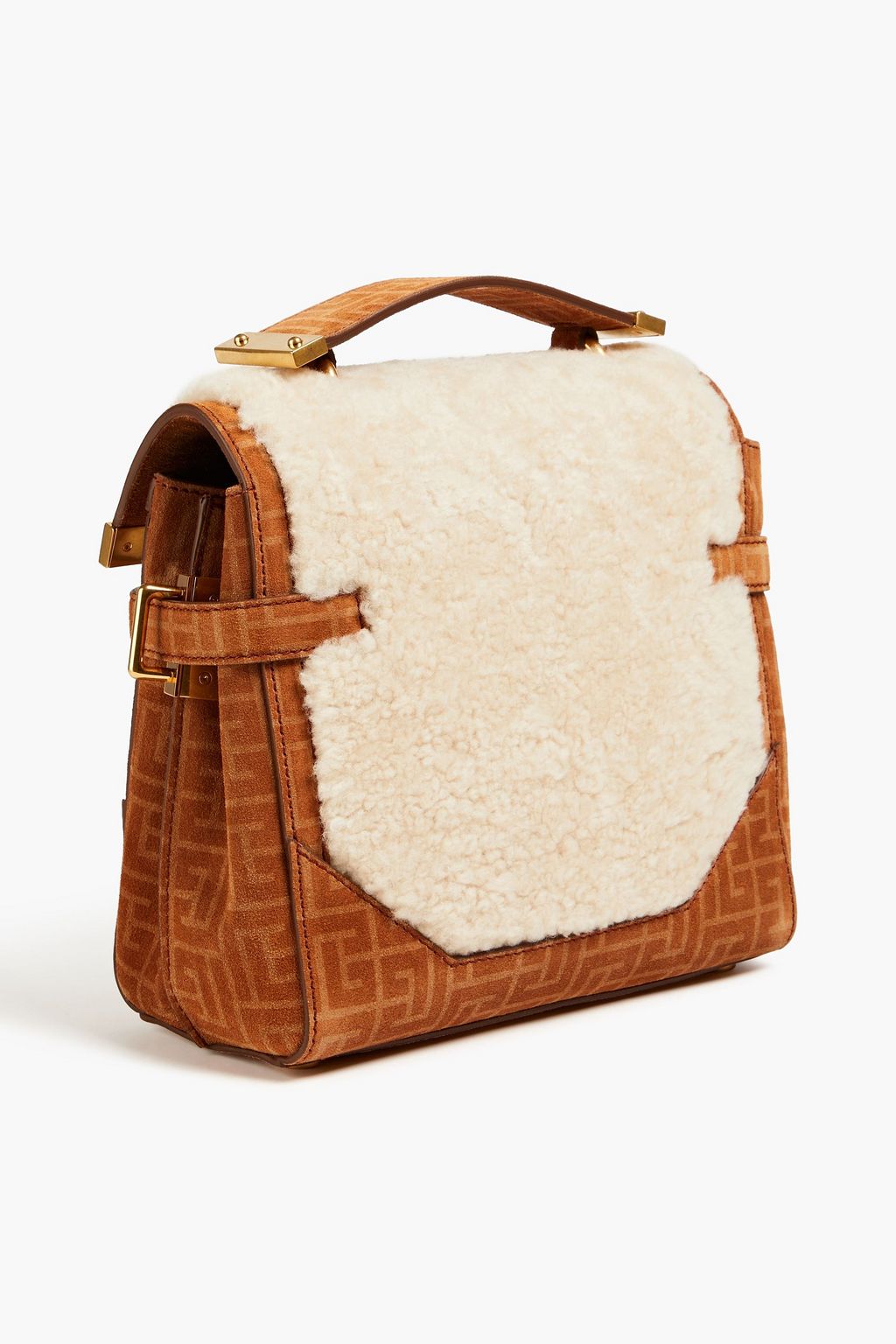 BALMAIN B-Buzz 23 shearling and suede shoulder bag