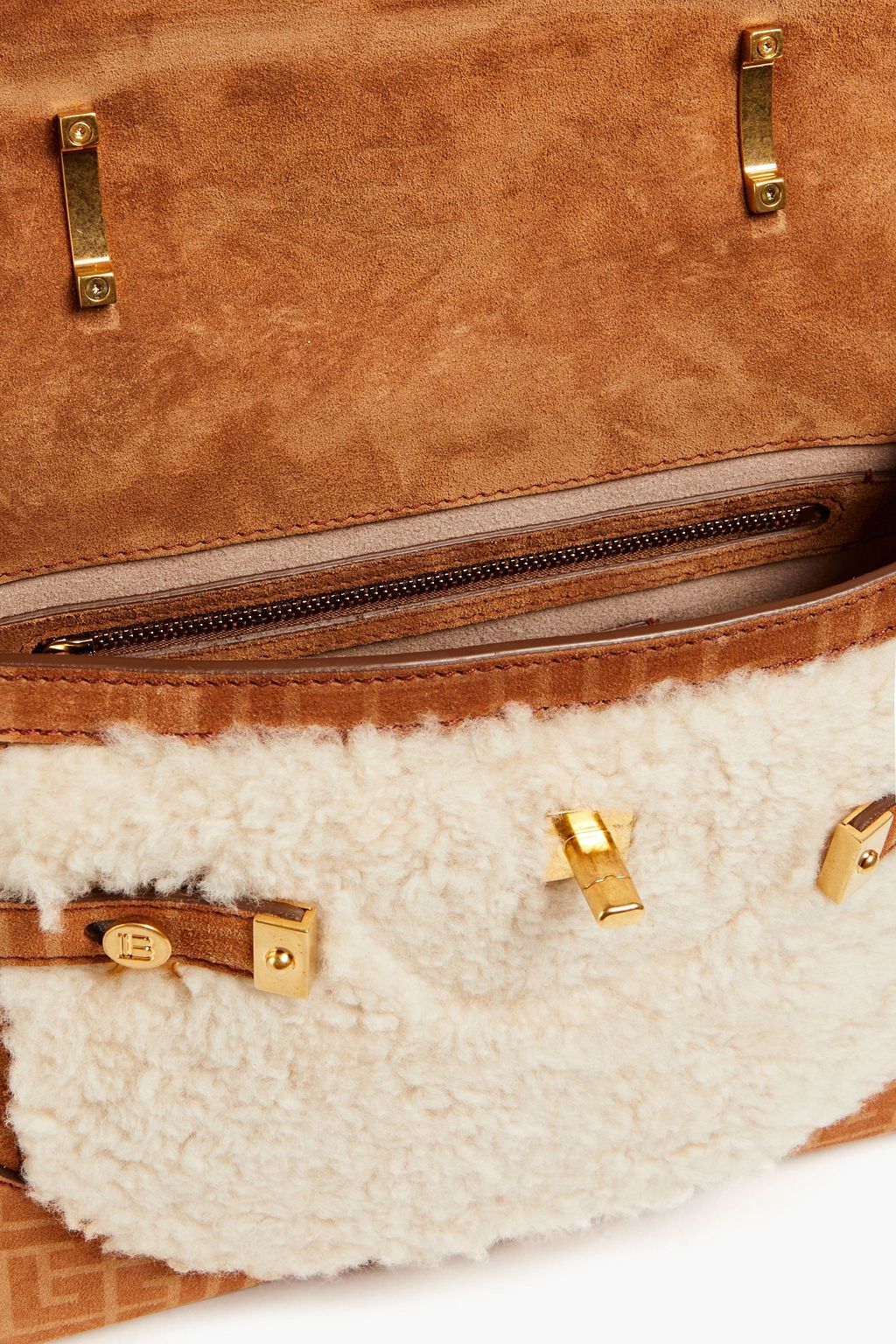 BALMAIN B-Buzz 23 shearling and suede shoulder bag