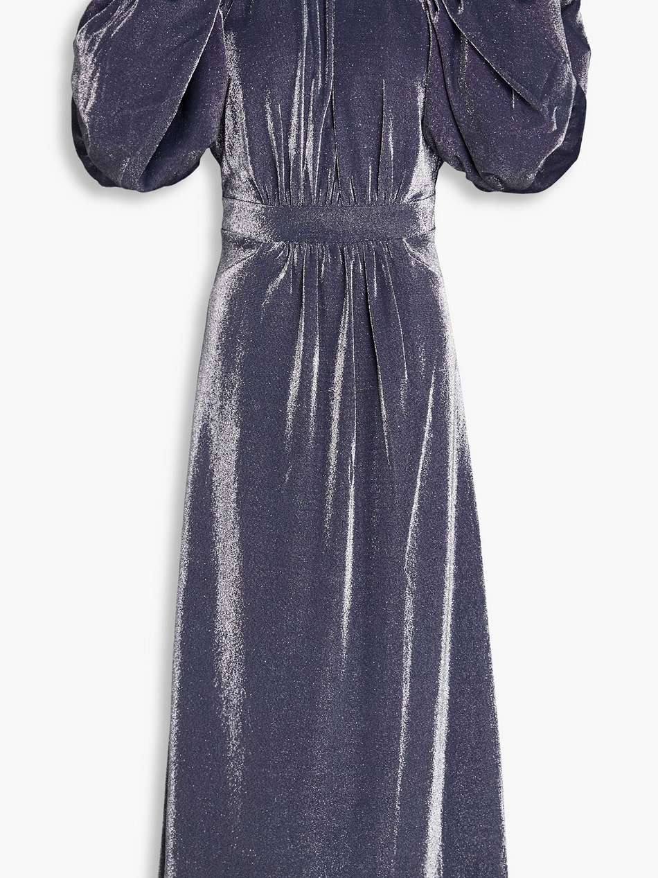 cutout gathered metallic jersey midi dress