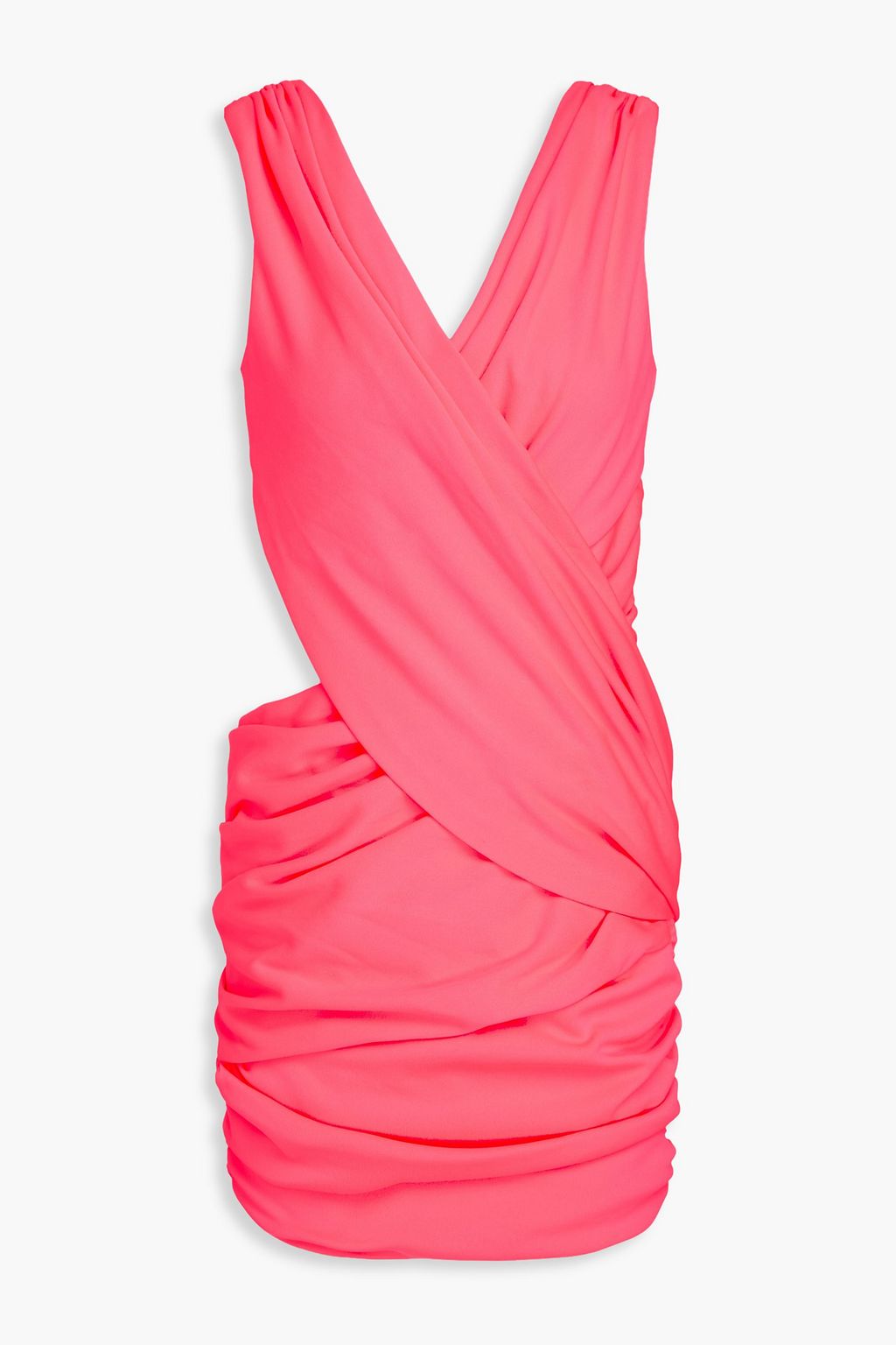 BALMAIN Cutout ruched neon ponte mini dress THE OUTNET