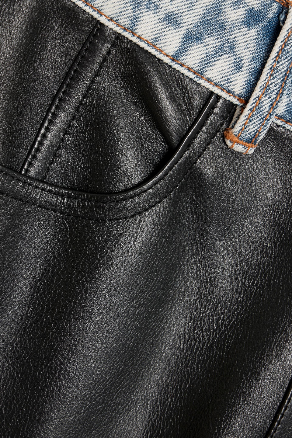 Alexander Wang Denim-trimmed Leather Straight-leg Pants In Black