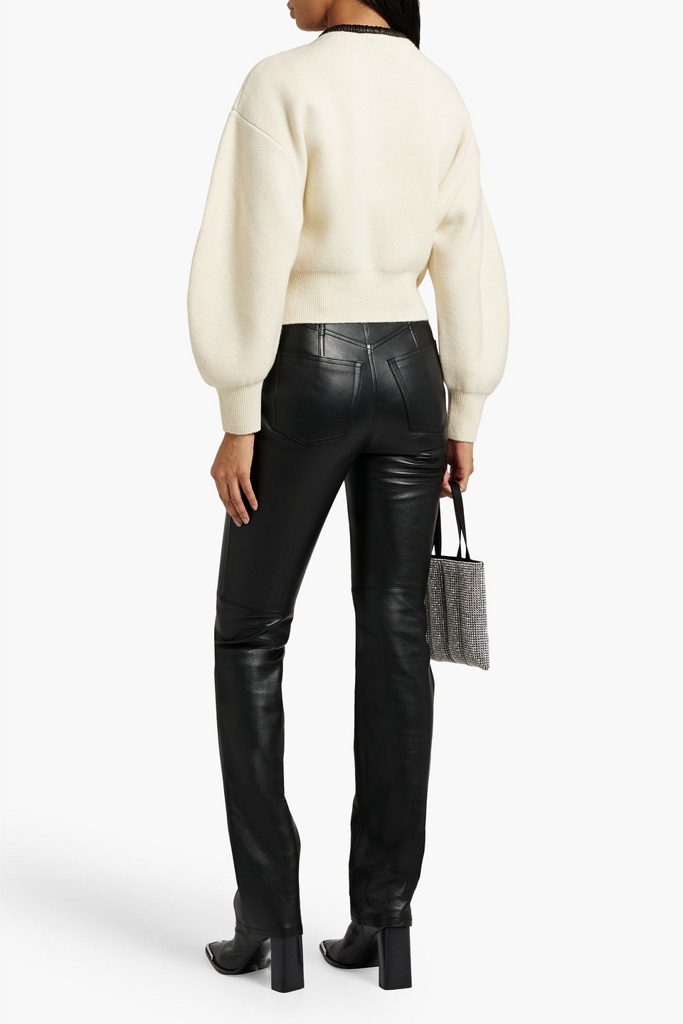 Alexander Wang Denim-trimmed Leather Straight-leg Pants In Black