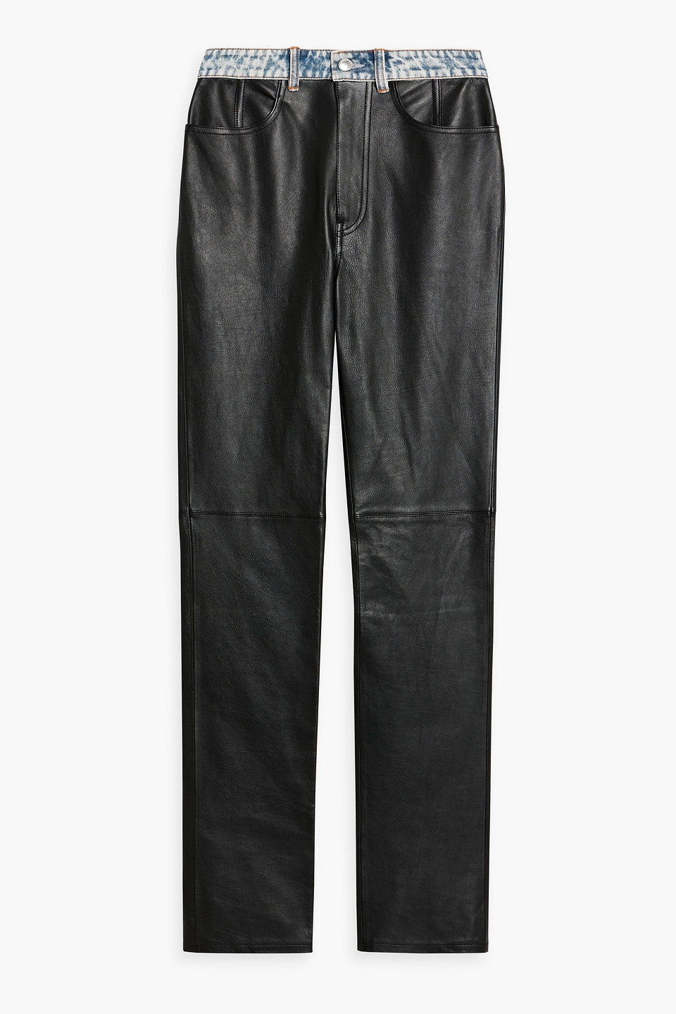 Alexander Wang Denim-trimmed Leather Straight-leg Pants In Black