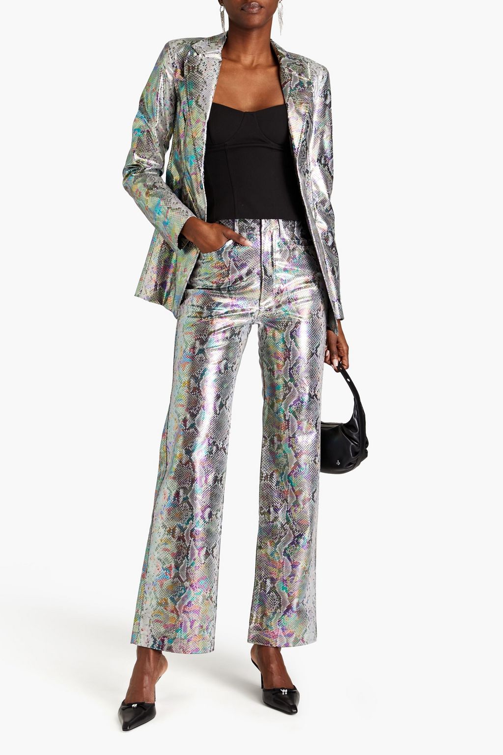 ROTATE BIRGER CHRISTENSEN Iridescent faux snake-effect leather blazer