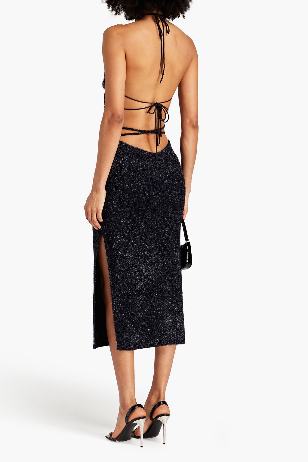 ROTATE BIRGER CHRISTENSEN تنورة ضيقة متوسطة الطول مصنوعة من نسيج محبوك ومزيّنة بالغليتر