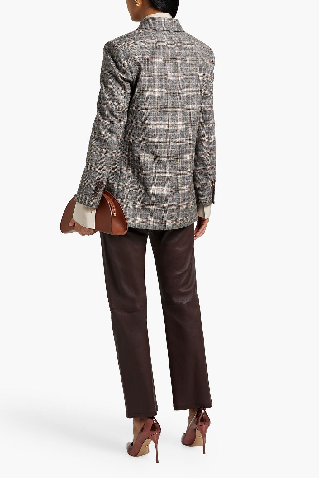 BRUNELLO CUCINELLI Double-breasted Prince of Wales checked wool and cashmere-blend blazer
