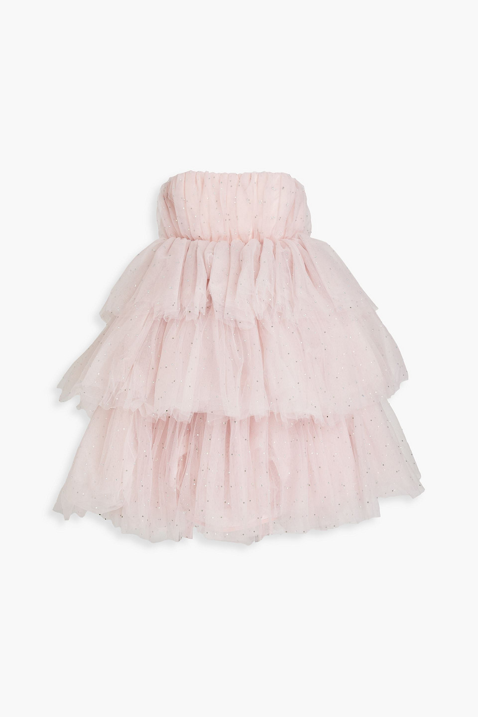 Shop Rotate Birger Christensen Carlosa Tiered Embellished Tulle Mini Dress In Pastel Pink