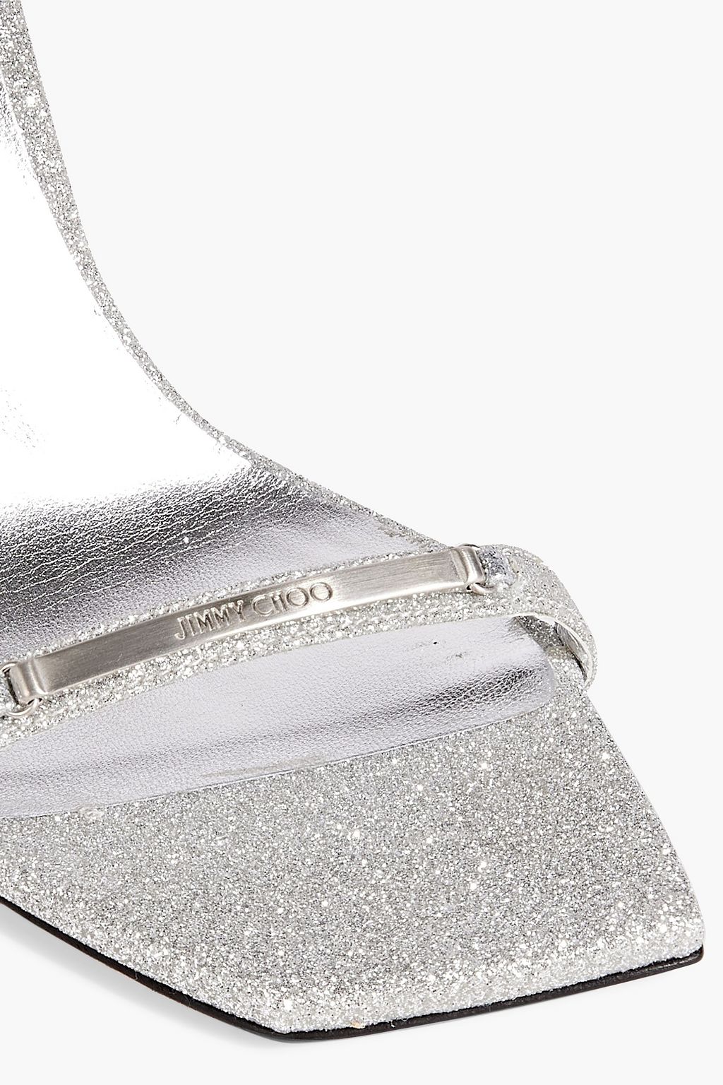 JIMMY CHOO صندل «جاكسون» مصنوع من الجلد بتصميم مزركش ومزين بالغليتر بكعب مقاس 95