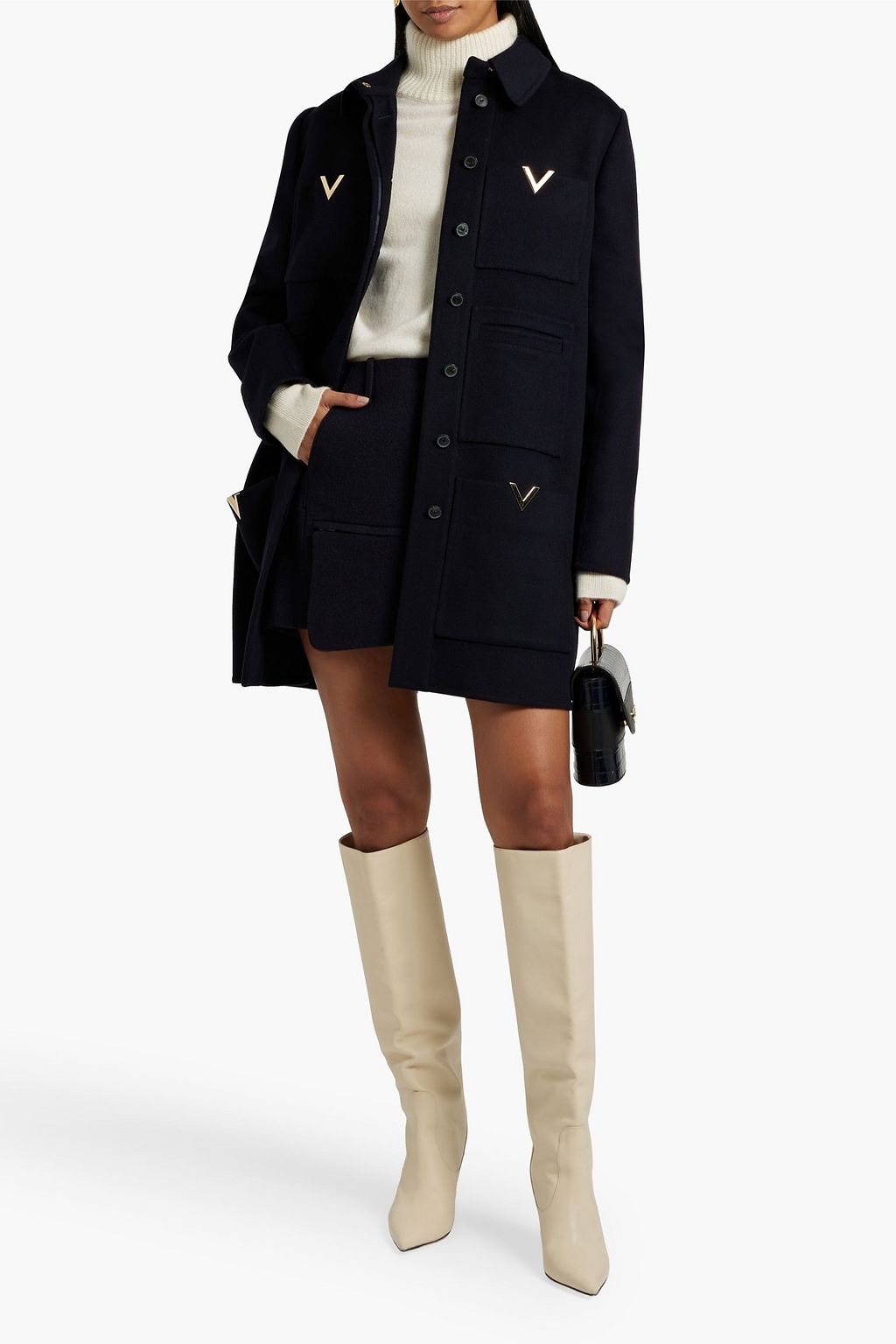 VALENTINO GARAVANI Embellished wool and cashmere-blend felt coat